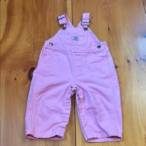 Carhartt Other - CARHARTT 9M Baby Girl Pink Corduroy Overalls Classic Bib Style Heart Buttons